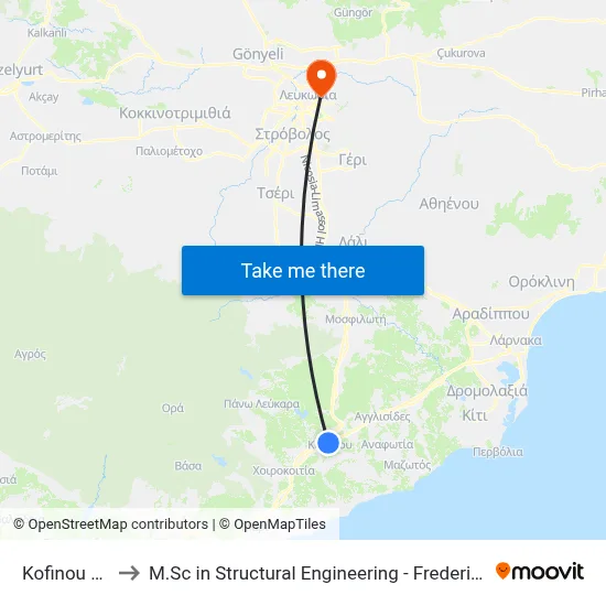 Kofinou Station to M.Sc in Structural Engineering - Frederick University Cyprus map