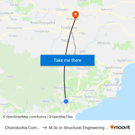 Choirokoitia Community Stadium 2 to M.Sc in Structural Engineering - Frederick University Cyprus map