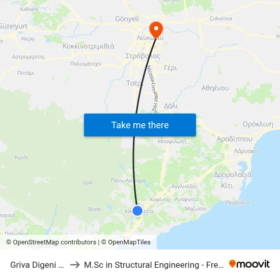 Griva Digeni - 10th Stop to M.Sc in Structural Engineering - Frederick University Cyprus map