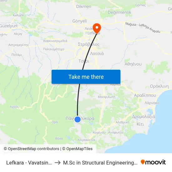 Lefkara - Vavatsinia Road - 2nd Stop to M.Sc in Structural Engineering - Frederick University Cyprus map