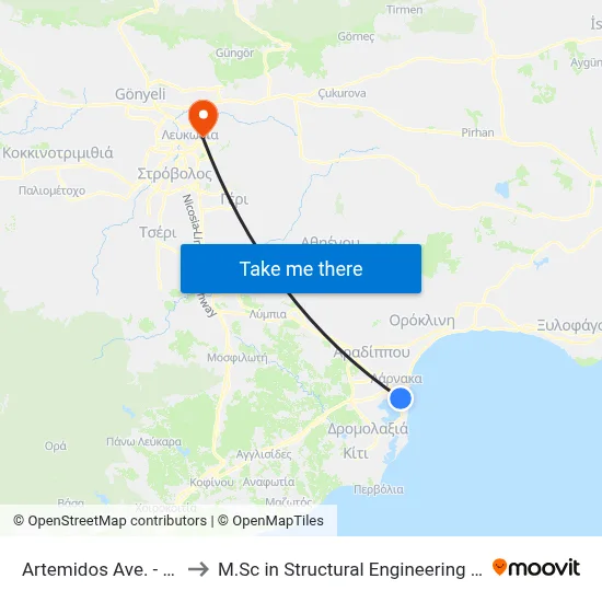 Artemidos Ave. - Faneromenis Ave. to M.Sc in Structural Engineering - Frederick University Cyprus map