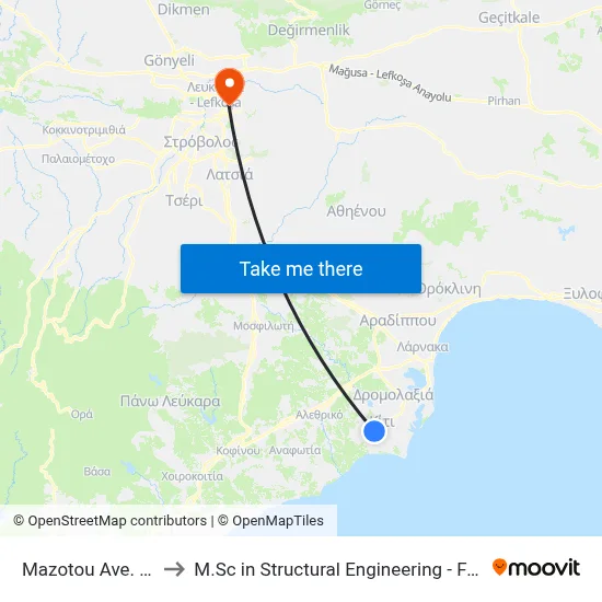 Mazotou Avenue - Makronisou to M.Sc in Structural Engineering - Frederick University Cyprus map