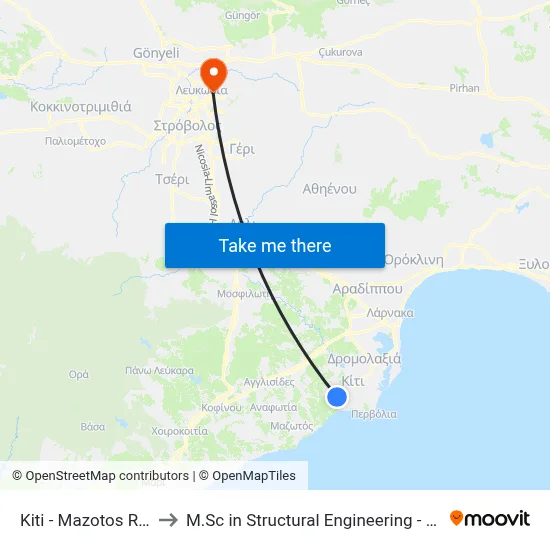 Kiti - Mazotos Road - 2nd Stop to M.Sc in Structural Engineering - Frederick University Cyprus map