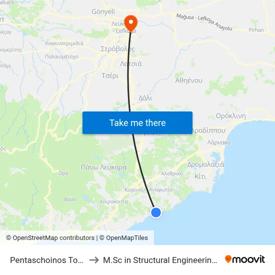 Pentaschoinos Tourist Area - 8th Stop to M.Sc in Structural Engineering - Frederick University Cyprus map