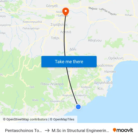 Pentaschoinos Tourist Area - 7th Stop to M.Sc in Structural Engineering - Frederick University Cyprus map