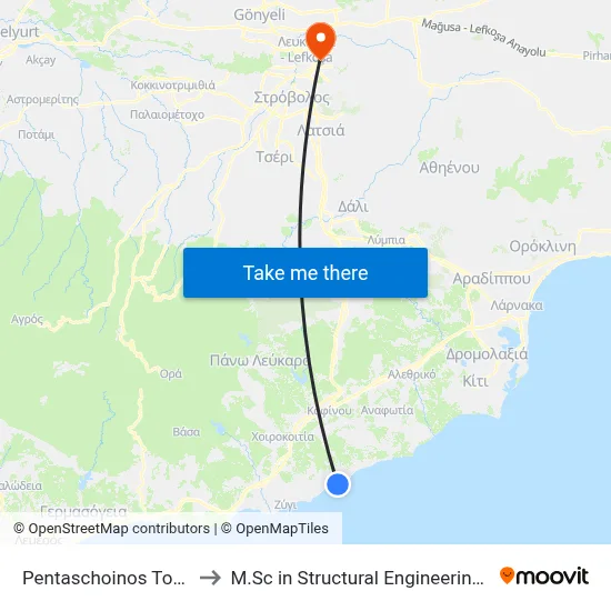 Pentaschoinos Tourist Area - 2nd Stop to M.Sc in Structural Engineering - Frederick University Cyprus map