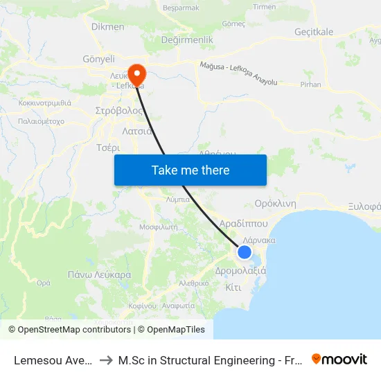 Lemesos Ave. - Kastalia to M.Sc in Structural Engineering - Frederick University Cyprus map