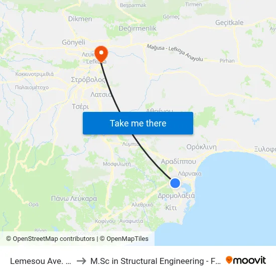 Lemesou Ave. - Makedonias to M.Sc in Structural Engineering - Frederick University Cyprus map