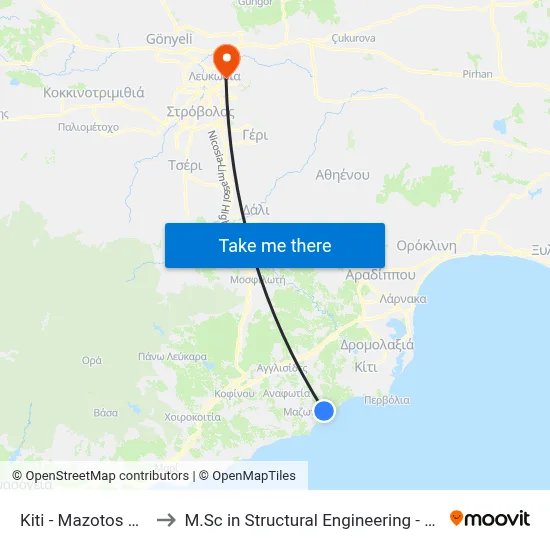 Kiti - Mazotos Road - 5th Stop to M.Sc in Structural Engineering - Frederick University Cyprus map