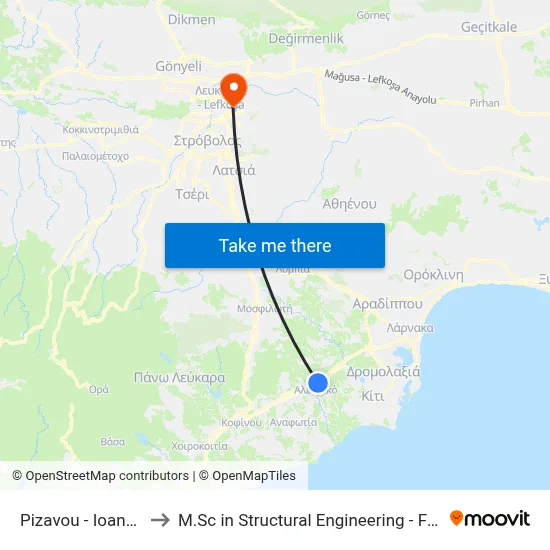 Pizavou - Ioannou Georgiou to M.Sc in Structural Engineering - Frederick University Cyprus map
