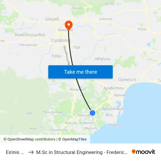 Eirinis Ave. to M.Sc in Structural Engineering - Frederick University Cyprus map