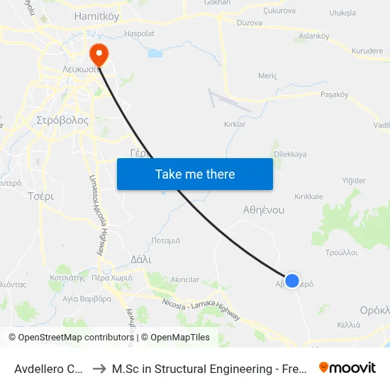 Avdellero Cemetery to M.Sc in Structural Engineering - Frederick University Cyprus map