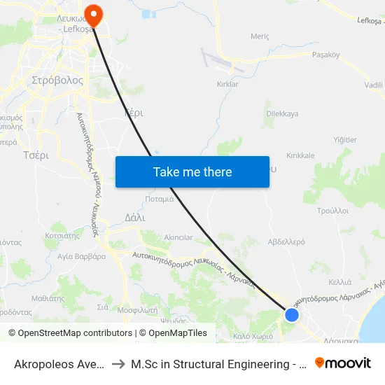 Akropoleos Ave. - Athinon Ave. to M.Sc in Structural Engineering - Frederick University Cyprus map