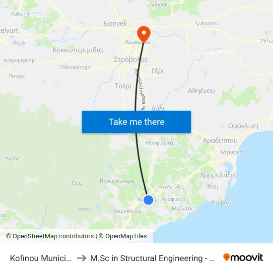 Kofinou Municipal Stadium to M.Sc in Structural Engineering - Frederick University Cyprus map