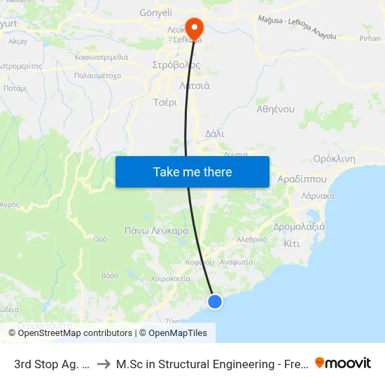 3rd Stop Ag. Theodoros to M.Sc in Structural Engineering - Frederick University Cyprus map