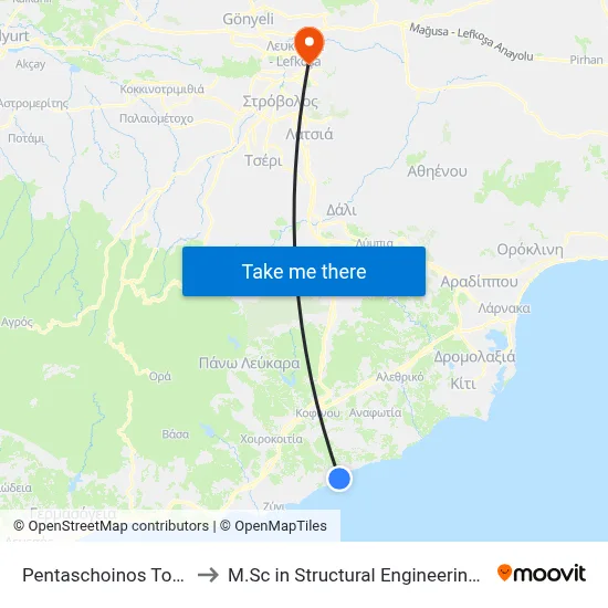 Pentaschoinos Tourist Area - 5th Stop to M.Sc in Structural Engineering - Frederick University Cyprus map