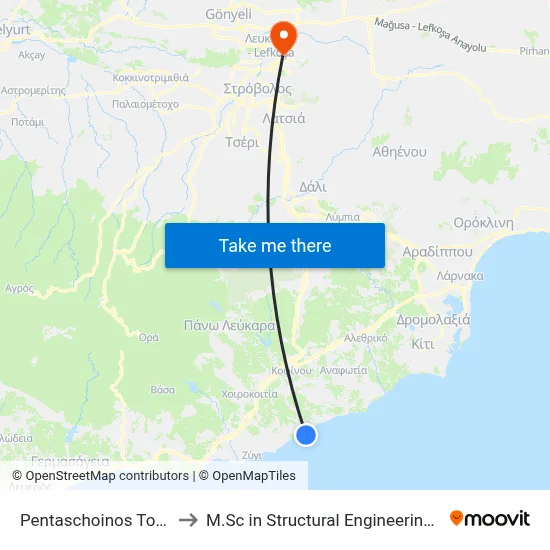 Pentaschoinos Tourist Area - 4th Stop to M.Sc in Structural Engineering - Frederick University Cyprus map