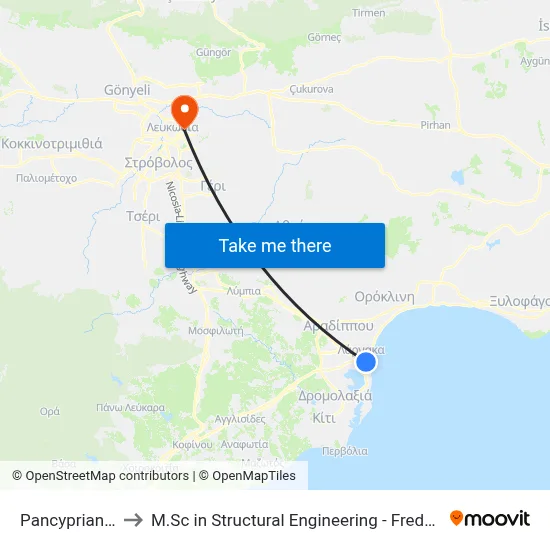 Pancyprian Lyceum to M.Sc in Structural Engineering - Frederick University Cyprus map