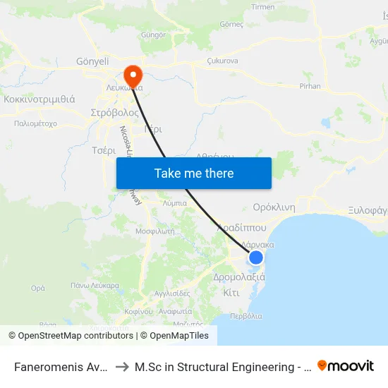 Faneromeni Avenue - Macedonia to M.Sc in Structural Engineering - Frederick University Cyprus map