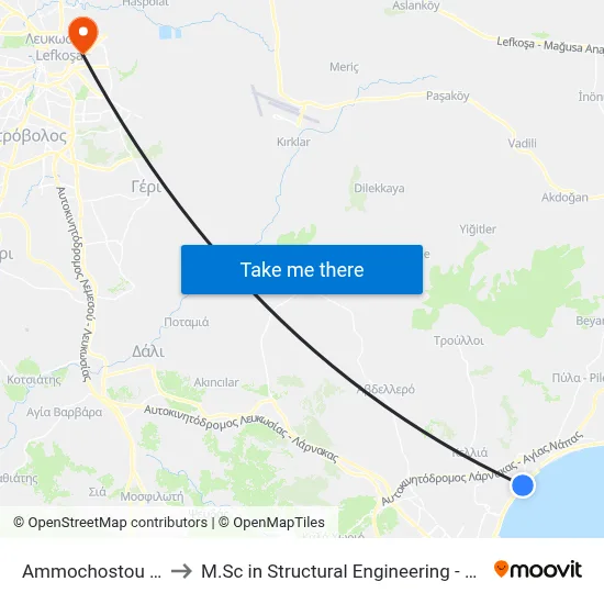 Ammochostou Ave. - Athinon to M.Sc in Structural Engineering - Frederick University Cyprus map