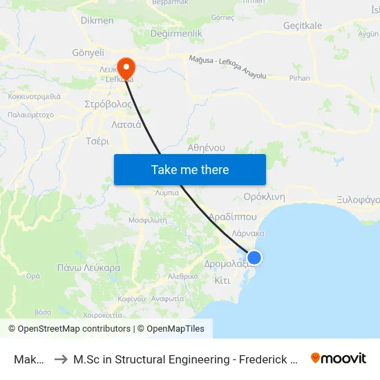 Makenzy to M.Sc in Structural Engineering - Frederick University Cyprus map