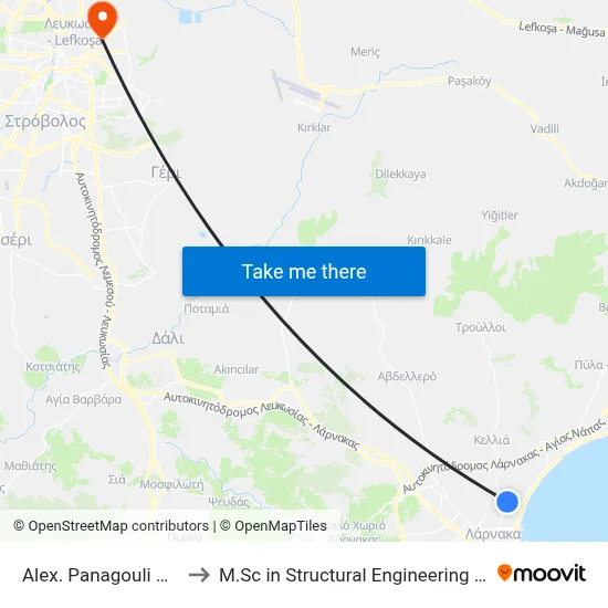 Alex. Panagouli Ave. - Anexartisias to M.Sc in Structural Engineering - Frederick University Cyprus map
