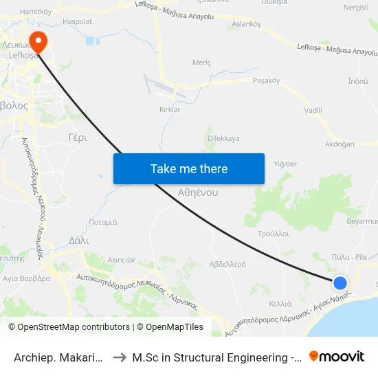 Archiep. Makariou C´ Ave. - Tilou to M.Sc in Structural Engineering - Frederick University Cyprus map