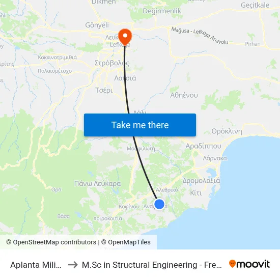 Aplanta Military Camp to M.Sc in Structural Engineering - Frederick University Cyprus map