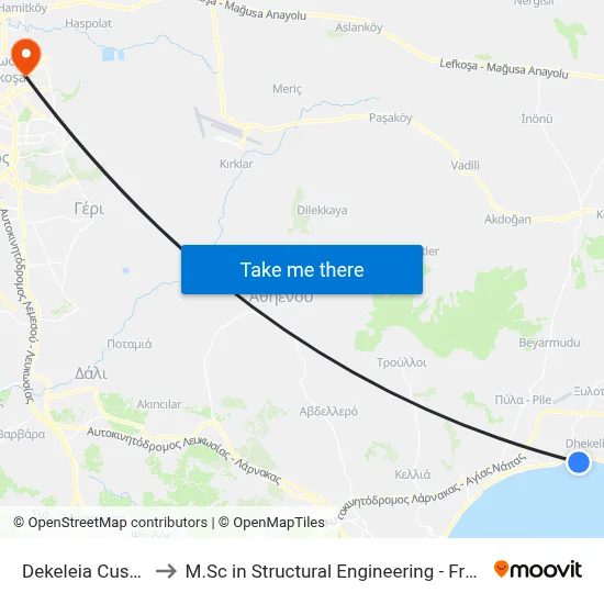 Dekeleia Customs Office to M.Sc in Structural Engineering - Frederick University Cyprus map
