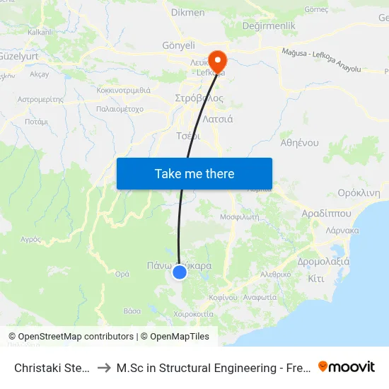 Christaki Stefanou Ave. to M.Sc in Structural Engineering - Frederick University Cyprus map