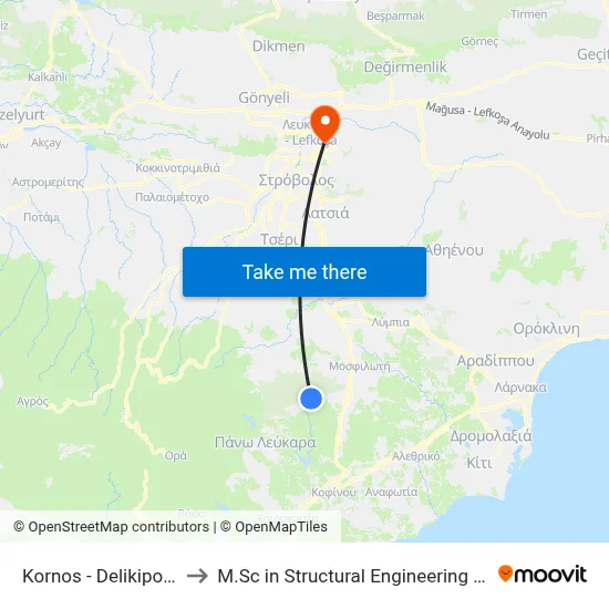 Kornos - Delikipos Road - 4th Stop to M.Sc in Structural Engineering - Frederick University Cyprus map