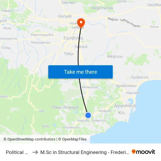 Political Asylum to M.Sc in Structural Engineering - Frederick University Cyprus map