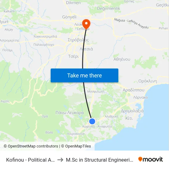 Kofinou - Political Asylum Road - 1st Stop to M.Sc in Structural Engineering - Frederick University Cyprus map