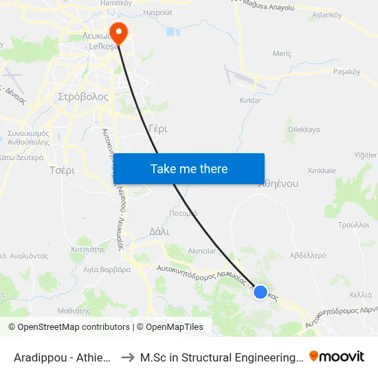 Aradippou - Athienou Road - 1st Stop to M.Sc in Structural Engineering - Frederick University Cyprus map