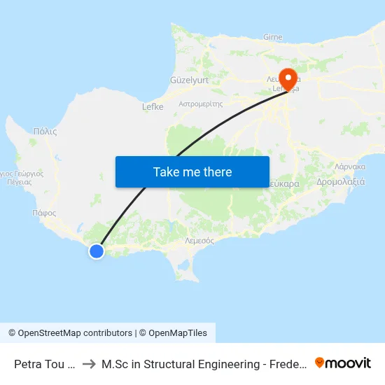 Petra tou Romiou to M.Sc in Structural Engineering - Frederick University Cyprus map