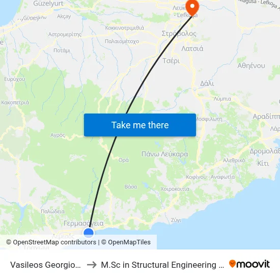 King George I Avenue - McDonald's to M.Sc in Structural Engineering - Frederick University Cyprus map