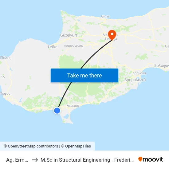 Ag. Ermogenis to M.Sc in Structural Engineering - Frederick University Cyprus map