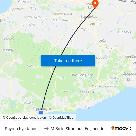 Spyrou Kyprianou Ave - Dodekanison to M.Sc in Structural Engineering - Frederick University Cyprus map