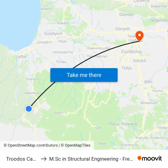 Troodos Camping Site to M.Sc in Structural Engineering - Frederick University Cyprus map