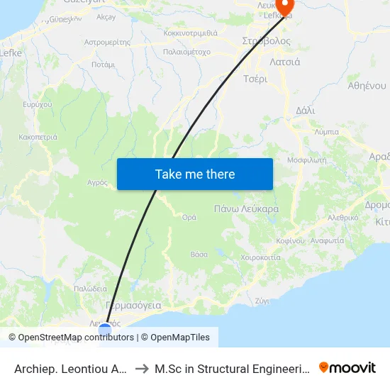 Archbishop Leontiou I - Panagioti Diomidous to M.Sc in Structural Engineering - Frederick University Cyprus map