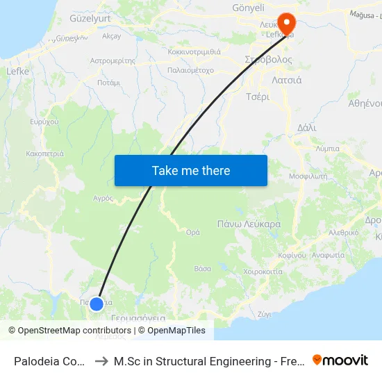 Palodeia Comm. Board to M.Sc in Structural Engineering - Frederick University Cyprus map