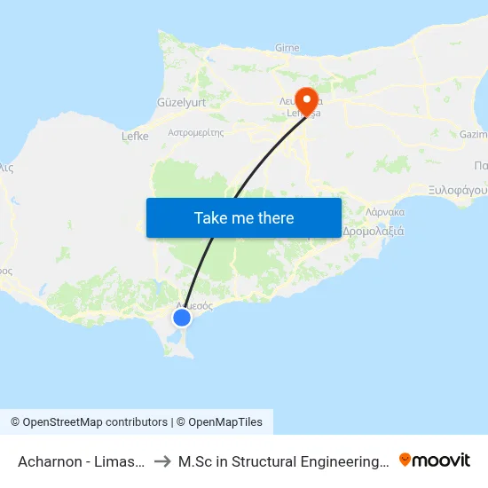 Acharnon - Limassol Industrial Area to M.Sc in Structural Engineering - Frederick University Cyprus map