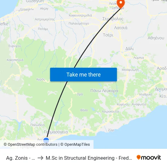 Ag. Zonis - Tyrtaiou to M.Sc in Structural Engineering - Frederick University Cyprus map