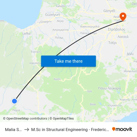 Malia Square to M.Sc in Structural Engineering - Frederick University Cyprus map