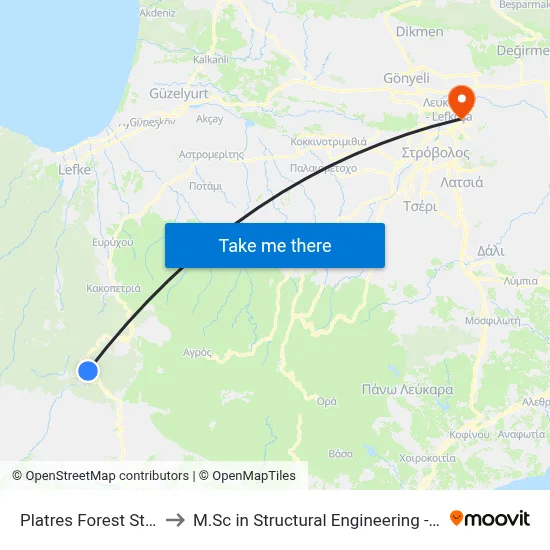 Platres Forest Station - Kalidonia to M.Sc in Structural Engineering - Frederick University Cyprus map
