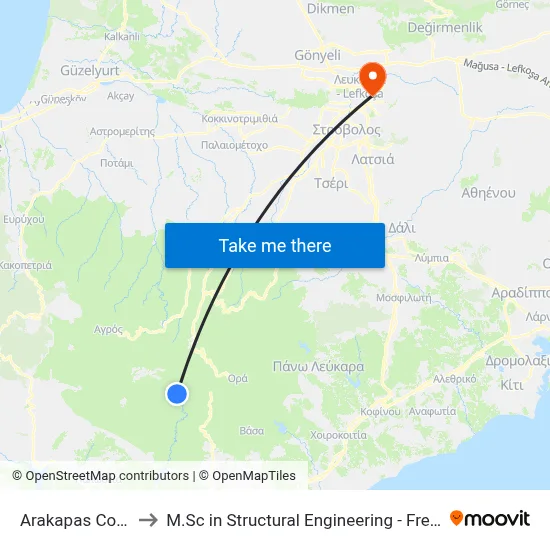 Arakapas Comm. Board to M.Sc in Structural Engineering - Frederick University Cyprus map