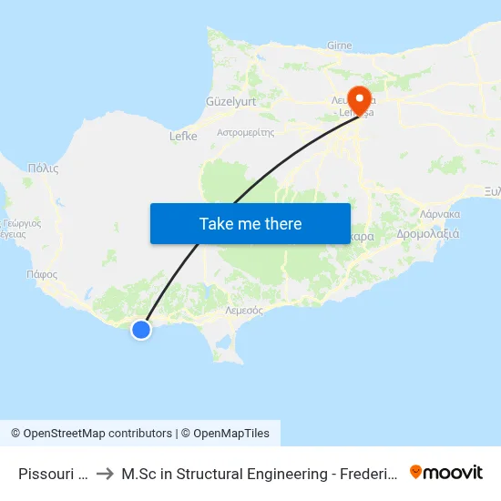 Pissouri Beach to M.Sc in Structural Engineering - Frederick University Cyprus map