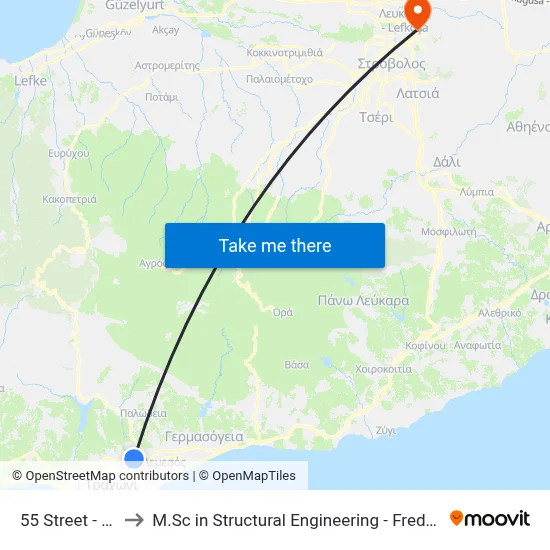 55 Street - 56 Street to M.Sc in Structural Engineering - Frederick University Cyprus map