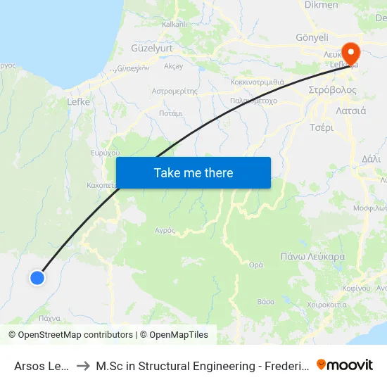 Arsos Lemesou to M.Sc in Structural Engineering - Frederick University Cyprus map