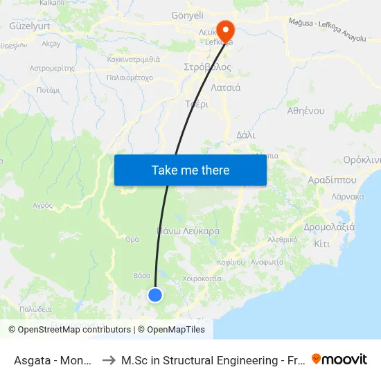 Asgata - Monagroulli Road to M.Sc in Structural Engineering - Frederick University Cyprus map